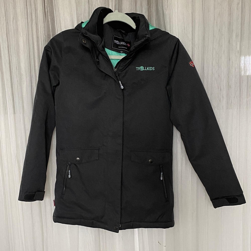 Trollkids Charcoal Grey/Aqua/Green Winter Jacket Size 11-12 Yr